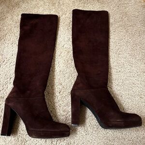 Chocolate Brown Suede Knee-High Women's Boots